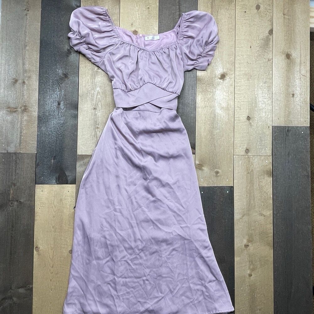 KIRUNDO Women's XS/S Satin Summer Wedding Guest Cocktail Dress Party Midi NWOT